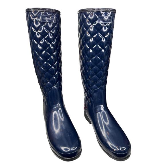 Hunter Women's Blue Glossy Quilted Waterproof Rain Boot Size US 10 - Picture 5 of 10
